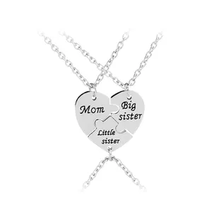 Wholesale jewelry for 3 sisters-ZRM Fashion Mom Big Sister Little Sister Necklaces For 3 Splicing Mother Daughter Necklace Family Jewelry