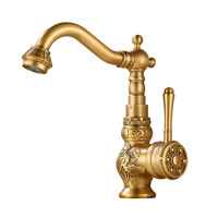 Robinet de lavabo sous-évier pivotant rétro en laiton antique sculpté, style européen moderne et minimaliste, pour eau chaude et froide