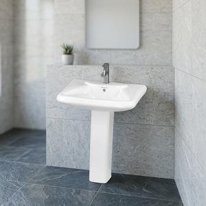 Lavabo en céramique blanche de qualité export indien avec piédestal complet, décoratif, pour salle de bain, articles sanitaires - Product Image 3
