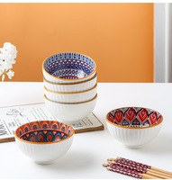 Service de table bohème occidental 2/4/6 pièces, vaisselle en céramique artisanale avec couleur sous-glaçure