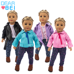 Ensemble de vêtements de poupée trois pièces, en cuir, à capuche, décontractés, vêtements de poupée pour fille, 18 pouces