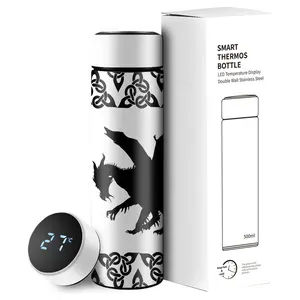 500ml 800ml 1000ml stainless steel double wall vacuum insulated thermal water bottle shows temperature led Inteligente digital