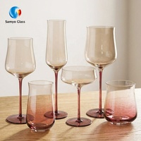 Samyo Vente en gros de gobelets en verre soufflé à la main, dégradé ambre-rose, bordeaux, verres à vin rouge en cristal personnalisés