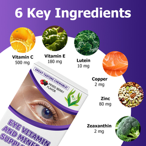 Complément alimentaire personnalisé pour les yeux, vitamines et minéraux, comprimés à croquer, soutien à la santé oculaire, fonction immunitaire, saveur de fruits rouges mélangés, pour adultes - Product Image 4