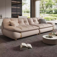 Ensemble de canapés convertibles extensibles en cuir véritable italien minimaliste avec housse anti-salissure pour salon de villa, design contemporain