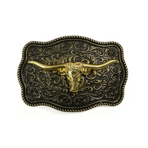 Cintura di lusso in pelle occidentale fibbia testa di toro incisa oro cinture da Cowboy con corno lungo cinture di toro fibbie per gli uomini - Product Image 2