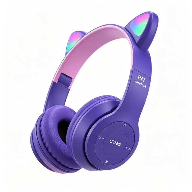 AliSelect P47M LED RGB On-Ear Wireless Gaming Foldable Headset Electronics Stereo Cute Cat Earphone for Aviation BT earphone