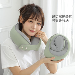 Almohada de Viaje en Forma de U con Espuma Viscoelástica, 28x26x14cm, Portátil, para Oficina, Soporte para el Cuello, Color Sólido, Diseño Plegable para Guardar - Product Image 6