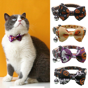 Feliz Halloween gato <span class=keywords><strong>Collar</strong></span> con campana Bowknot cachorro gatito <span class=keywords><strong>collar</strong></span> ajustable hebilla de seguridad Correa Chihuahua pajarita suministros para mascotas - Product Image 4