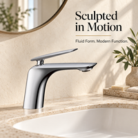Robinet de lavabo monocommande en chrome poli, à montage sur plan, avec bec conique, pour évier encastré, mitigeur avec cartouche céramique 5