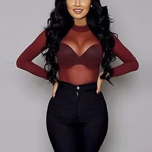 Dilek sıcak satış kadınlar bluz See Through seksi uzun kollu şeffaf ağ Tops - Product Image 2