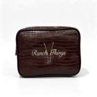 Sac de maquillage en PU imitation crocodile, broderie personnalisée, trousse de toilette grande capacité, pochette cosmétique de voyage pour femmes