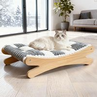 Lit pour chat surélevé en peluche de luxe, hamac confortable pour chat avec cadre en bois massif, coussin en fourrure douce pour chats d'intérieur et petits chiens, toutes saisons