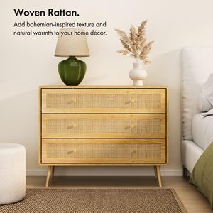 Combohome <strong>Chest</strong> <strong>of</strong> <strong>Drawers</strong> for Bedroom Scandi Style 3 <strong>Drawer</strong> Natural Rattan <strong>Drawer</strong> Organiser with Metal <strong>Handle</strong> &amp; Tapered Legs - Product Image 3