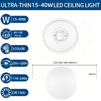 Plafonnier LED moderne 15W 24W 32W 40W, panneaux LED encastrés ronds en aluminium pour chambre, salon, cuisine