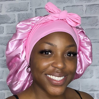 Bonnet de soin des cheveux rond en satin rose Bonnet de soin des cheveux à large bande Designer Logo en soie de lait imprimé nuit pour dormir