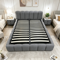 Lit Moderne Minimaliste Rembourré en Tissu avec Cadre en Bois Massif et Sommier à Lattes – Tailles King et Queen – Mobilier de Chambre à Coucher