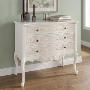 Luxury European Antique French Style Chest 3-<b>Drawer</b> Dresser Solid Mahogany MDF Hand Carved White Color Storage for Bedroom Set - Product Image 3