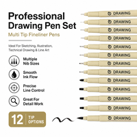 Stylo feutre fin de haute qualité Giorgione, couleur noire, ensemble de marqueurs artistiques, encre à base d'eau, pointe fine, stylo à pointe aiguille noire