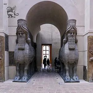 Blve tùy chỉnh lớn ngoài trời Assyria Babylon thần thoại đền thờ thần bảo vệ lammasu đồng đồng lamassu Tượng điêu khắc