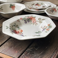 Assiettes à dîner octogonales en céramique vintage, vaisselle en porcelaine à motifs floraux, service à thé, assiettes en céramique de style européen
