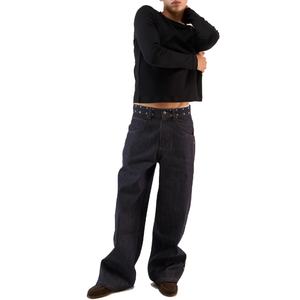 Custom Indigo Dark Washed Wide Leg Metal Rivets Studded <b>Jeans</b> Loose Baggy Fit Denim <b>Trousers</b> for <b>Men</b> - Product Image 3