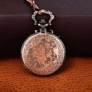 <span class=keywords><strong>Montre</strong></span> de poche rétro à quartz à clapet en or rose, style château antique, avec chaîne suspendue, accessoires vestimentaires pour hommes et femmes - Product Image 6