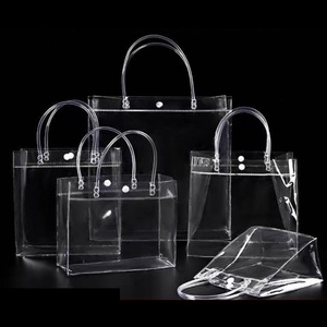 custom shopping bags transparent plastic packing pvc handles bags with logo clear pvc bag with Clasp for gifts