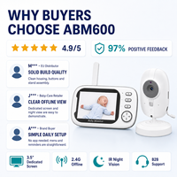 Moniteur vidéo pour bébé de 3,5 pouces avec caméra et audio 2,4 GHz FHSS sans Wi-Fi, vision nocturne, communication bidirectionnelle, affichage de la température
