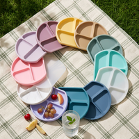 Nouvelle assiette carrée pour bébé en silicone écologique, non toxique, à forte aspiration, avec couvercle en silicone, motif de dessin animé, sans BPA et résistante à la chaleur