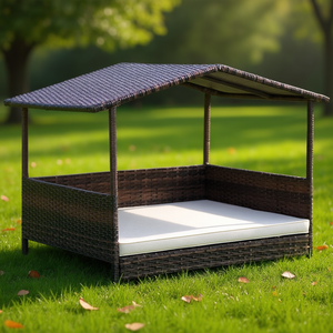 Cuccia per Cani da Esterno in Vimini con Tetto Resistente alle Intemperie, Arredo per Animali di Grandi Dimensioni - Product Image 2