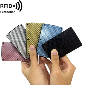 Ultra Slim <strong>Cardholder</strong> Factory Price Aluminum Carbon Fiber RFID Blocking Minimalist With Elastic Band Metal <strong>Wallet</strong> With Money - Product Image 1