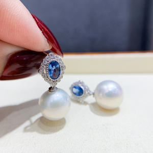 Accessoires en argent S925 pour perles DIY, perles de 9 à 15 mm, pierres précieuses, support vide, 22077, boucles d'oreilles pendantes tendance avec clous d'oreille, bijoux - Product Image 2