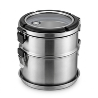 Kotak Makan Stainless Steel Dinding Ganda Terisolasi 2 Kompartemen Wadah Makanan Portabel Anti Bocor untuk Sekolah Kantor