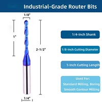 Fraise à queue sphérique pour PCB, en carbure de tungstène CNC, revêtement Nano Bleu, 2 dents, 1 pouce, micro-fraisage latéral