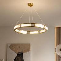 Lustre suspendu moderne en laiton et albâtre naturel pour villa, salon, salle à manger, hôtel, chambre à coucher, décoration intérieure