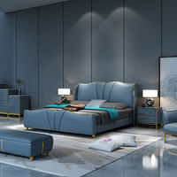 Lit en cuir italien de luxe léger, lit double, mobilier de chambre à coucher, lit rembourré