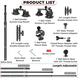 Support de caméra à ventouse pour voiture Kewig, support de selfie extensible en alliage d'aluminium réglable pour caméra <span class=keywords><strong>GoPro</strong></span>, support d'action - Product Image 5