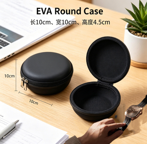 Étui rond classique noir en EVA, mini-étui de protection pour écouteurs avec fermeture éclair, boîte de transport portable pour montre professionnelle - Product Image 1