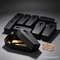 Boîte cadeau en forme de cercueil pour Halloween, boîte d'emballage noire pour bonbons avec autocollants citrouille, boîte en papier pour chocolats et collations pour fêtes de fin d'année