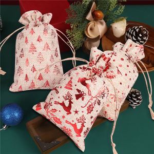 Grand sac en toile de jute de Noël avec estampage à chaud, nouveau sac d'emballage à cordon, sac cadeau de Noël pour bonbons, en stock - Product Image 2