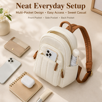 Mini sac à dos personnalisé en nylon léger, imperméable, durable, beige naturel, décontracté, petit, portable, pour femmes, sac à dos de poche quotidien