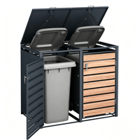 Boîte de rangement pour poubelles à roulettes 1/2/3/4 roues, extérieur, durable, 240L, noir et couleur bois