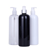 Bouteille en plastique PET ronde blanche et noire avec bouchon à vis, logo personnalisé imprimé à l'écran, emballage cosmétique pour lotion, shampoing, gel douche, détergent