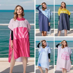 Nature Fashion desain kustom khusus Microfiber bertudung bepergian berenang jubah musim panas handuk pantai ponco
