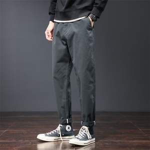 กางเกงทำงานลำลองสไตล์อเมริกันสำหรับผู้ชายกางเกงขากว้างแบบเรียบง่ายทรงหลวมขนแกะ - Product Image 1