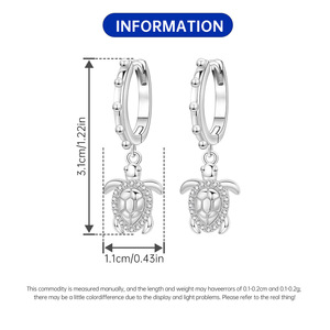 <b>Cute</b> Turtle Hoop <b>Earrings</b> With Crystal Rhinestone Pendant Silver Plated Women's Fashion Dangle <b>Earrings</b> Gift - Product Image 2