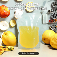 Pochettes souples transparentes de 200 ml en PE de haute qualité avec bec verseur imprimé en héliogravure, de qualité alimentaire, pour boissons liquides, vodka, jus et eau minérale