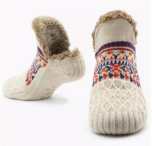 Chaussettes tricotées <span class=keywords><strong>laine</strong></span> Sherpa pantoufles de lit floues taille unique pantoufle antidérapante chaussettes moelleuses pour femmes hommes - Product Image 3