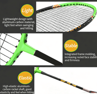 Raquette de badminton en aluminium durable de haute qualité avec pointe souple pour enfants, vente en gros